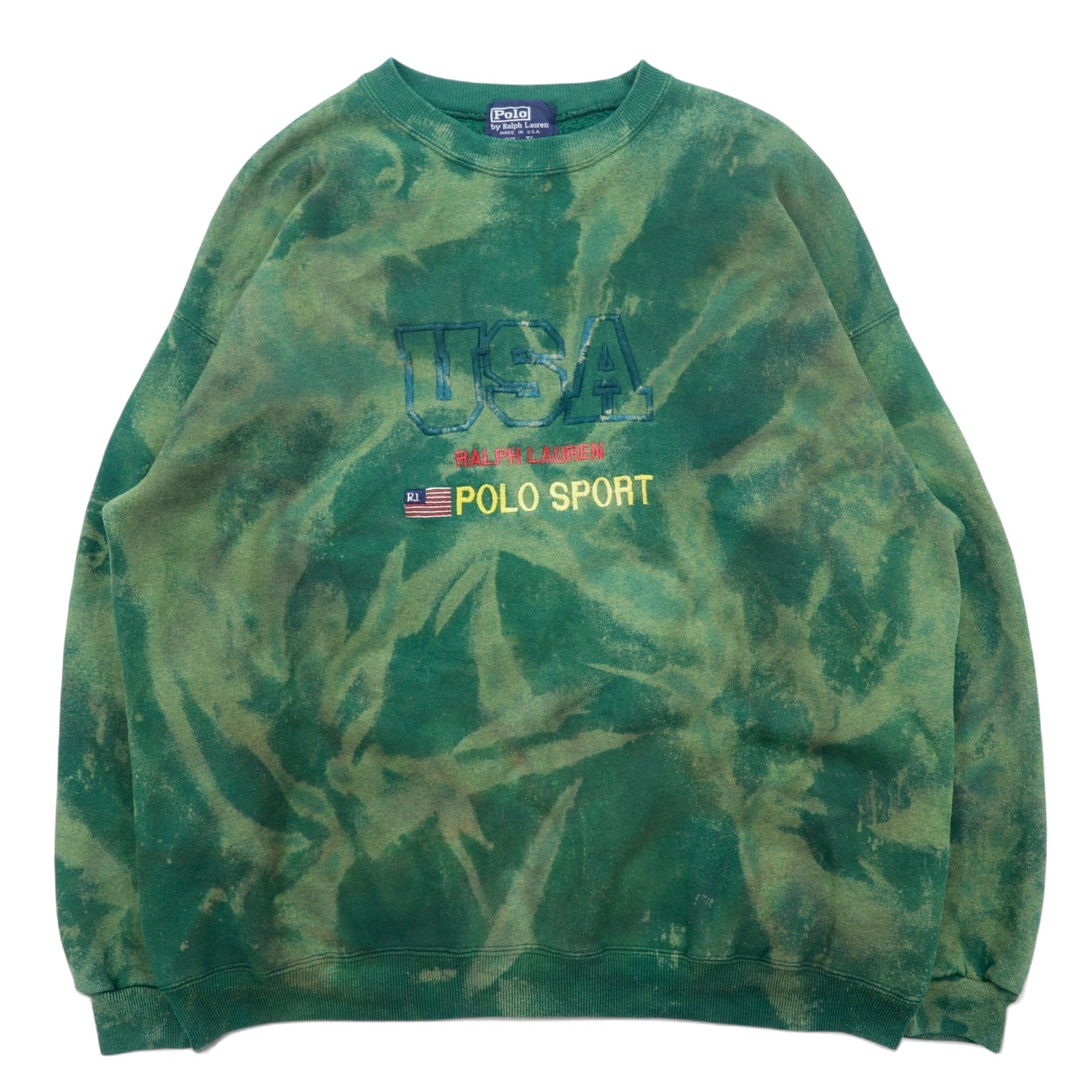 Polo by Ralph Lauren 90年代 USA製 タイダイ スウェット XL グリーン コットン 星条旗 POLO SPORT 刺繍