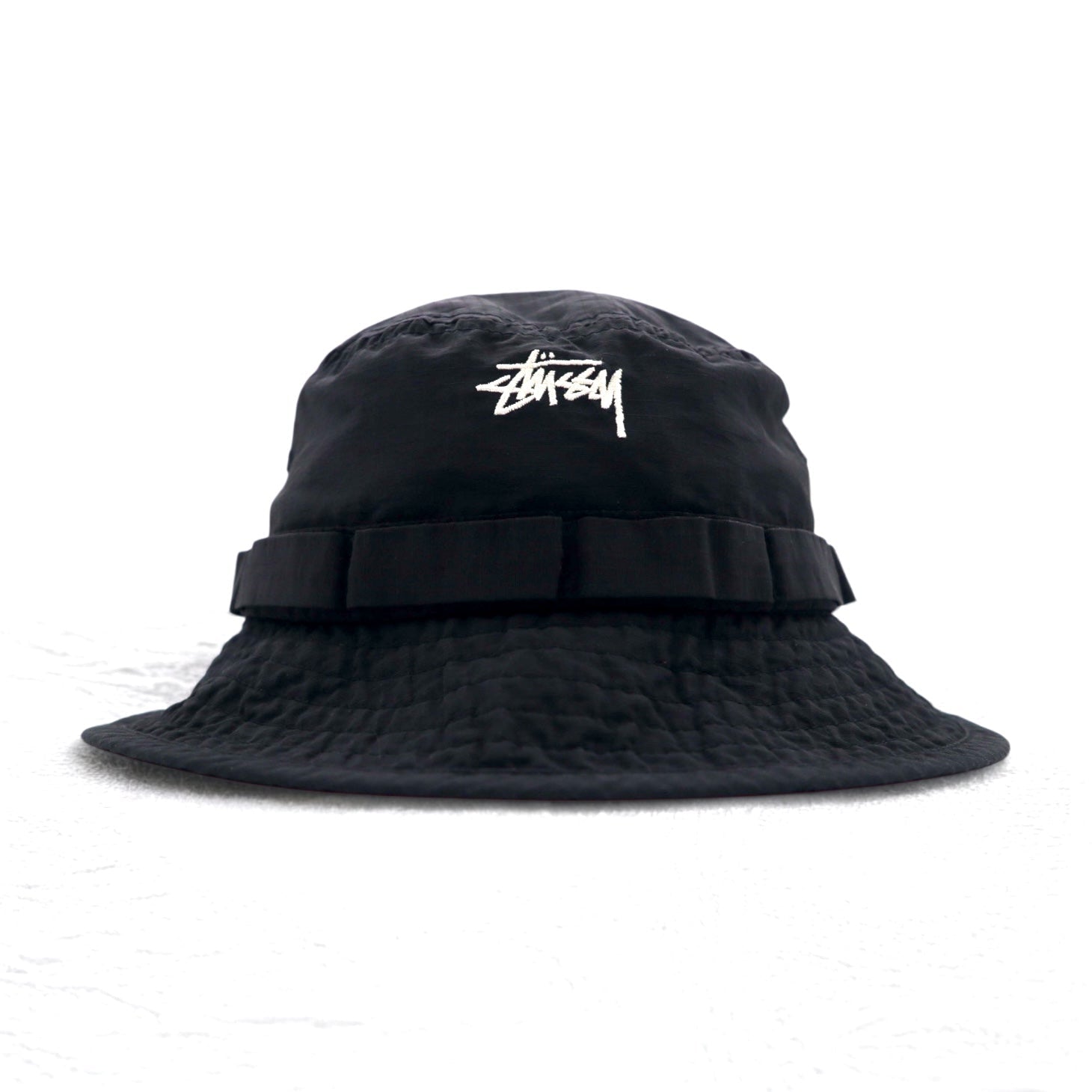 Stussy Ripstop Boonie Hat, cappello alla pescatore S/M nero, nylon, con logo ricamato.