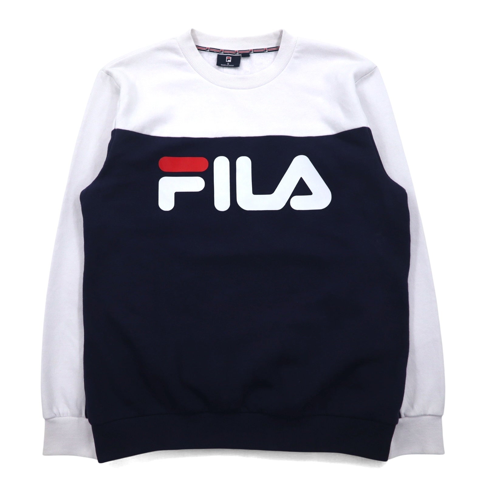 Felpa oversize FILA in cotone felpato, con stampa logo, colore bianco e blu navy, taglia S