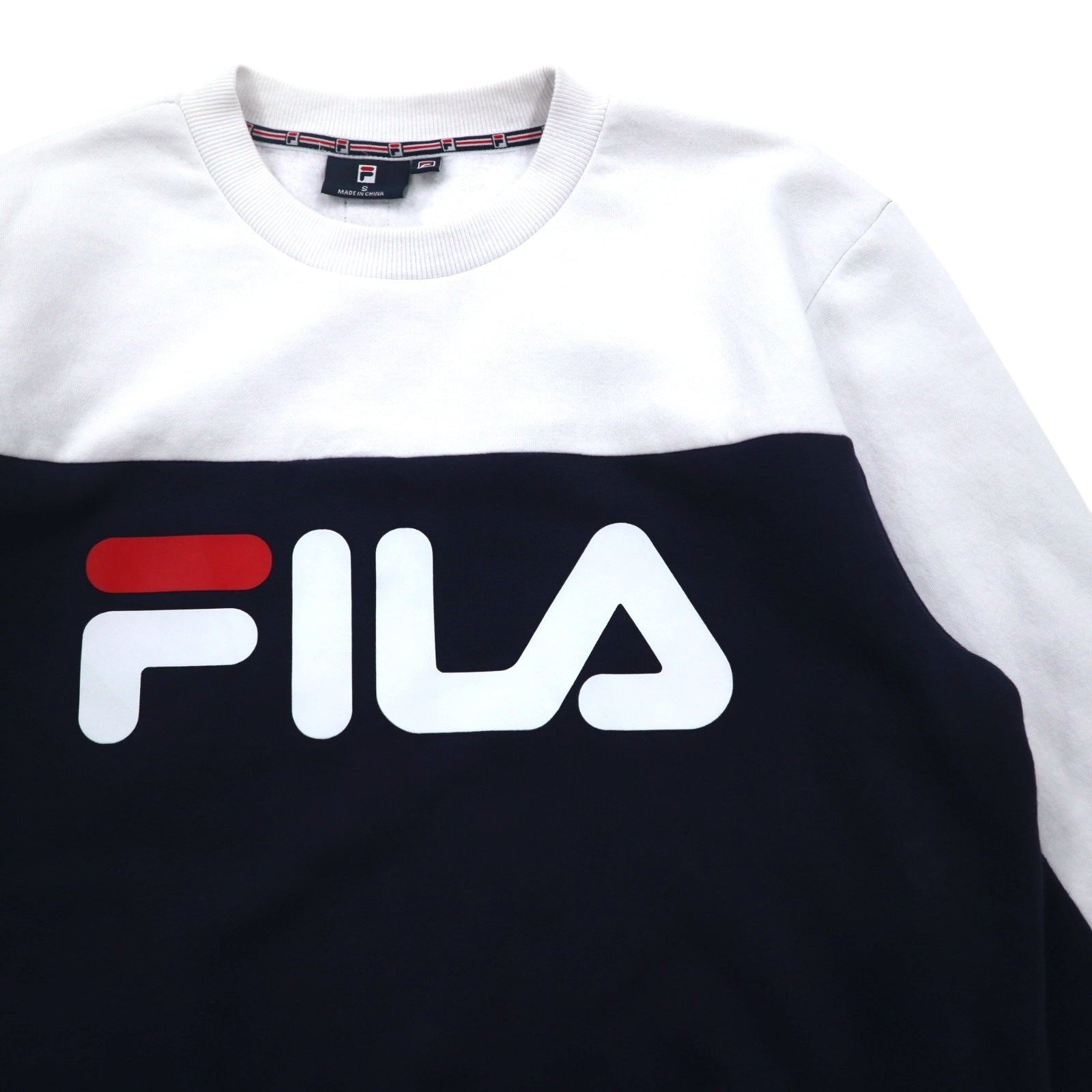 Felpa oversize FILA in cotone felpato, con stampa logo, colore bianco e blu navy, taglia S