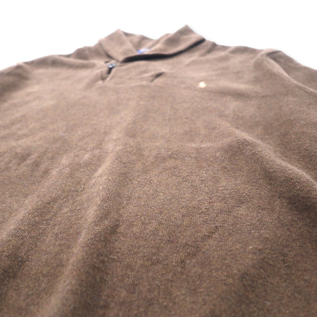 POLO RALPH LAUREN ショールカラー ニット セーター XXL ブラウン コットン エルボーパッチ スモールポニー刺繍 ビッグサイズ