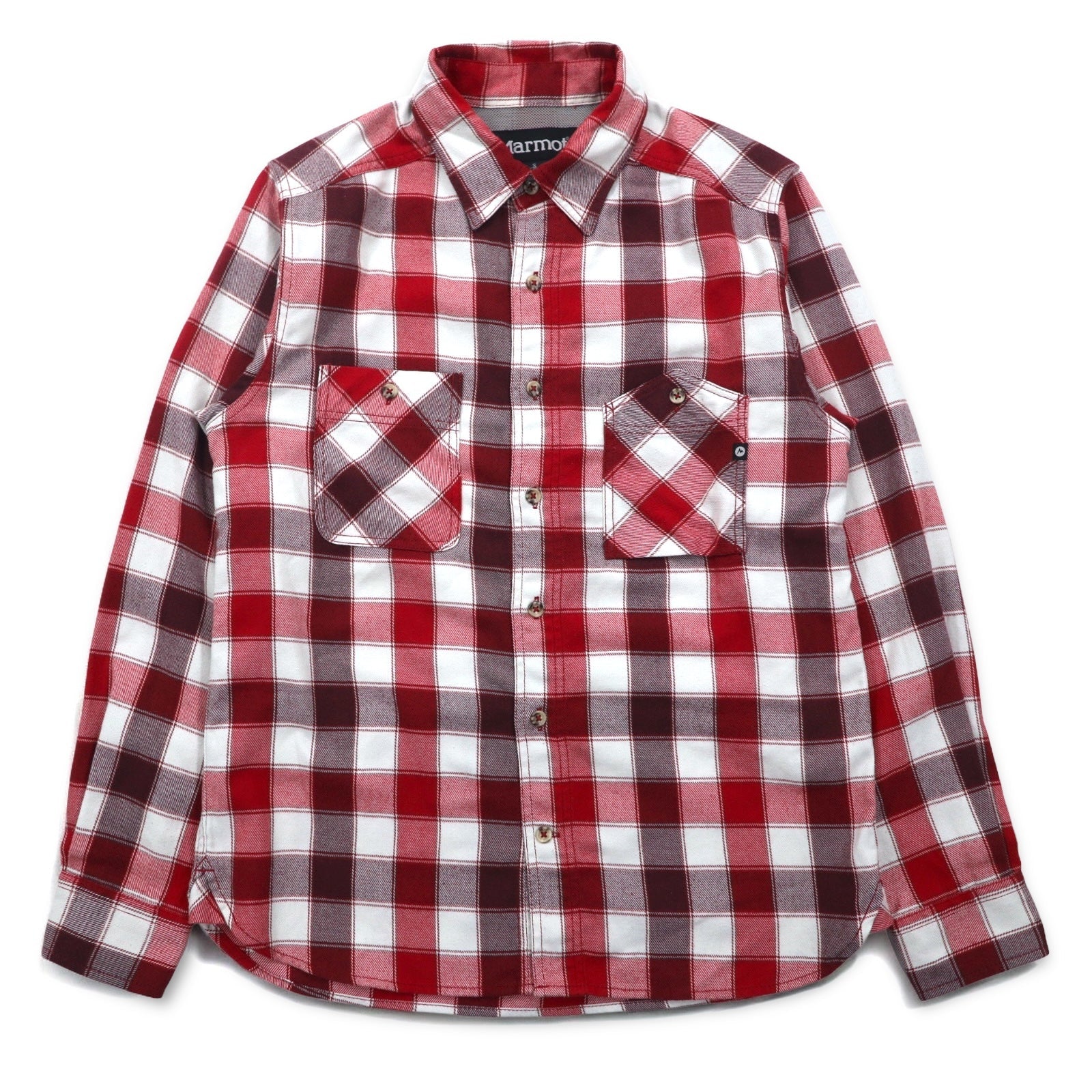 Marmot ブロックチェック シャツ S レッド ポリエステル コットン 山ポケ MJS-F7052