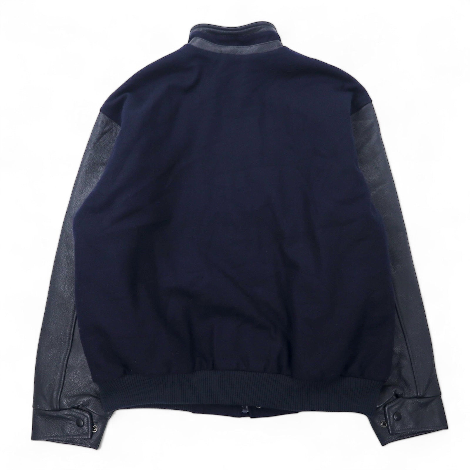 Anni '90 NORTH END Giacca college in pelle sulle maniche, taglia L, blu navy, lana, fodera trapuntata rimovibile, imbottitura EZEM SYSTEM