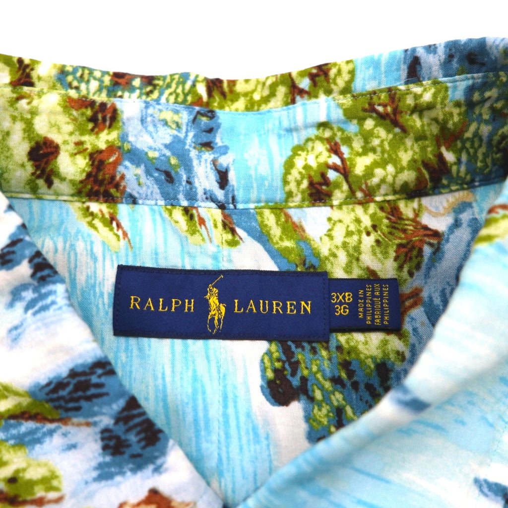 RALPH LAUREN Camicia Aloha abbottonata taglia grande con motivo giapponese 3XL blu in rayon viscosa fantasia all-over