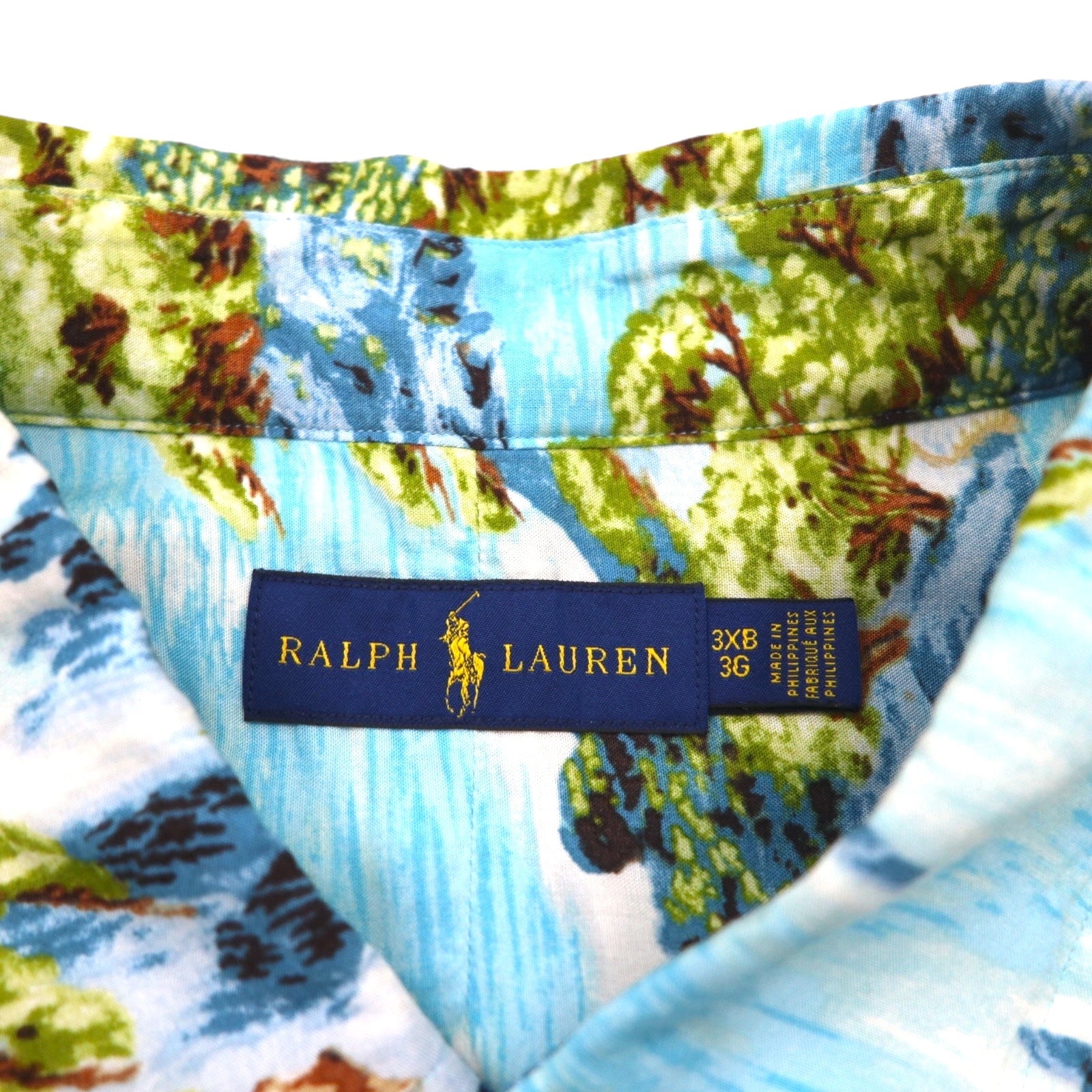 RALPH LAUREN Camicia Aloha abbottonata taglia grande con motivo giapponese 3XL blu in rayon viscosa fantasia all-over