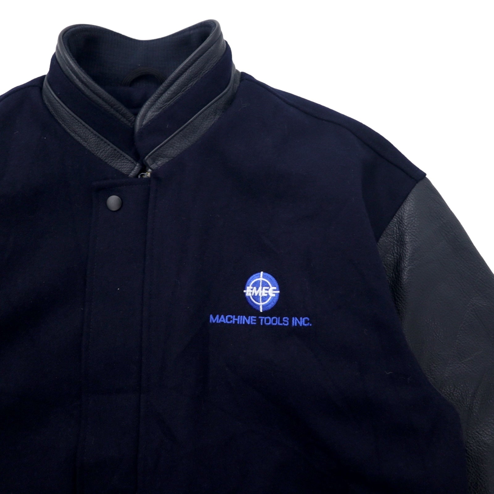 Anni '90 NORTH END Giacca college in pelle sulle maniche, taglia L, blu navy, lana, fodera trapuntata rimovibile, imbottitura EZEM SYSTEM