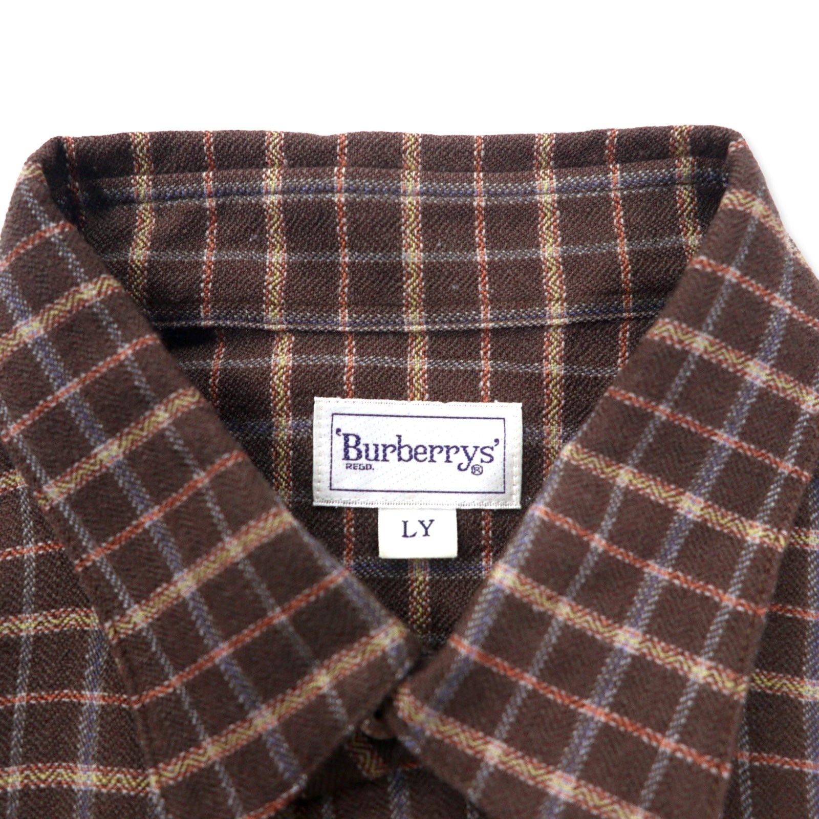 Camicia in flanella vintage Burberry's, taglia LY, motivo a quadri marrone, in lana, con ricamo logo a punto singolo, Made in Japan
