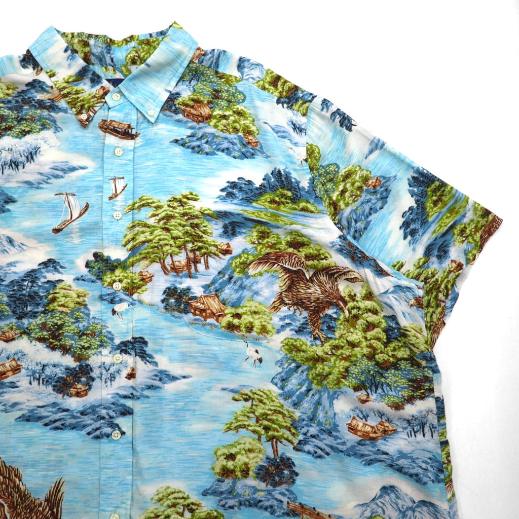 RALPH LAUREN Camicia Aloha abbottonata taglia grande con motivo giapponese 3XL blu in rayon viscosa fantasia all-over