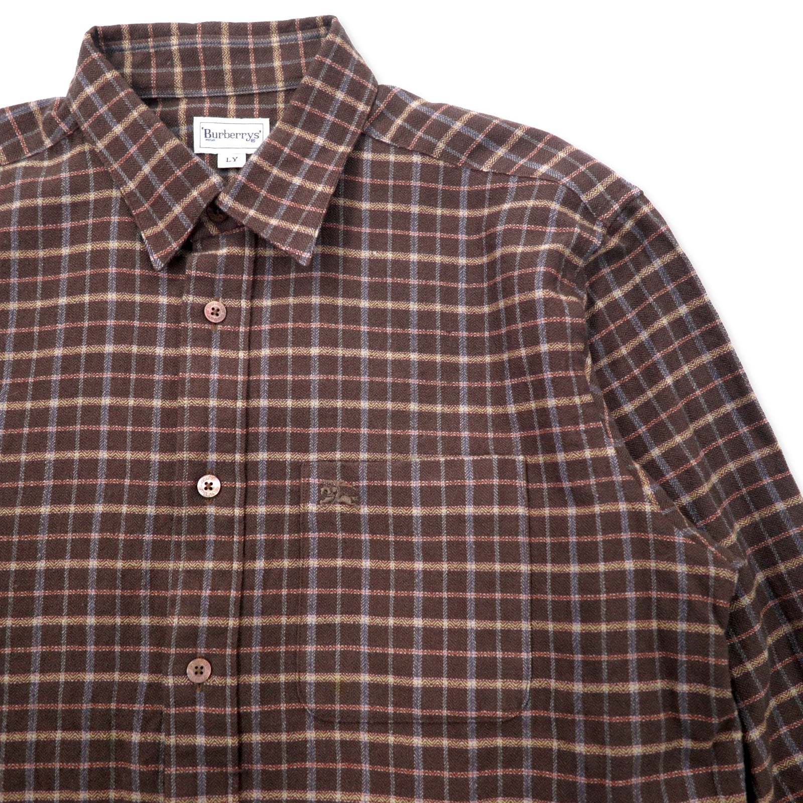 Camicia in flanella vintage Burberry's, taglia LY, motivo a quadri marrone, in lana, con ricamo logo a punto singolo, Made in Japan