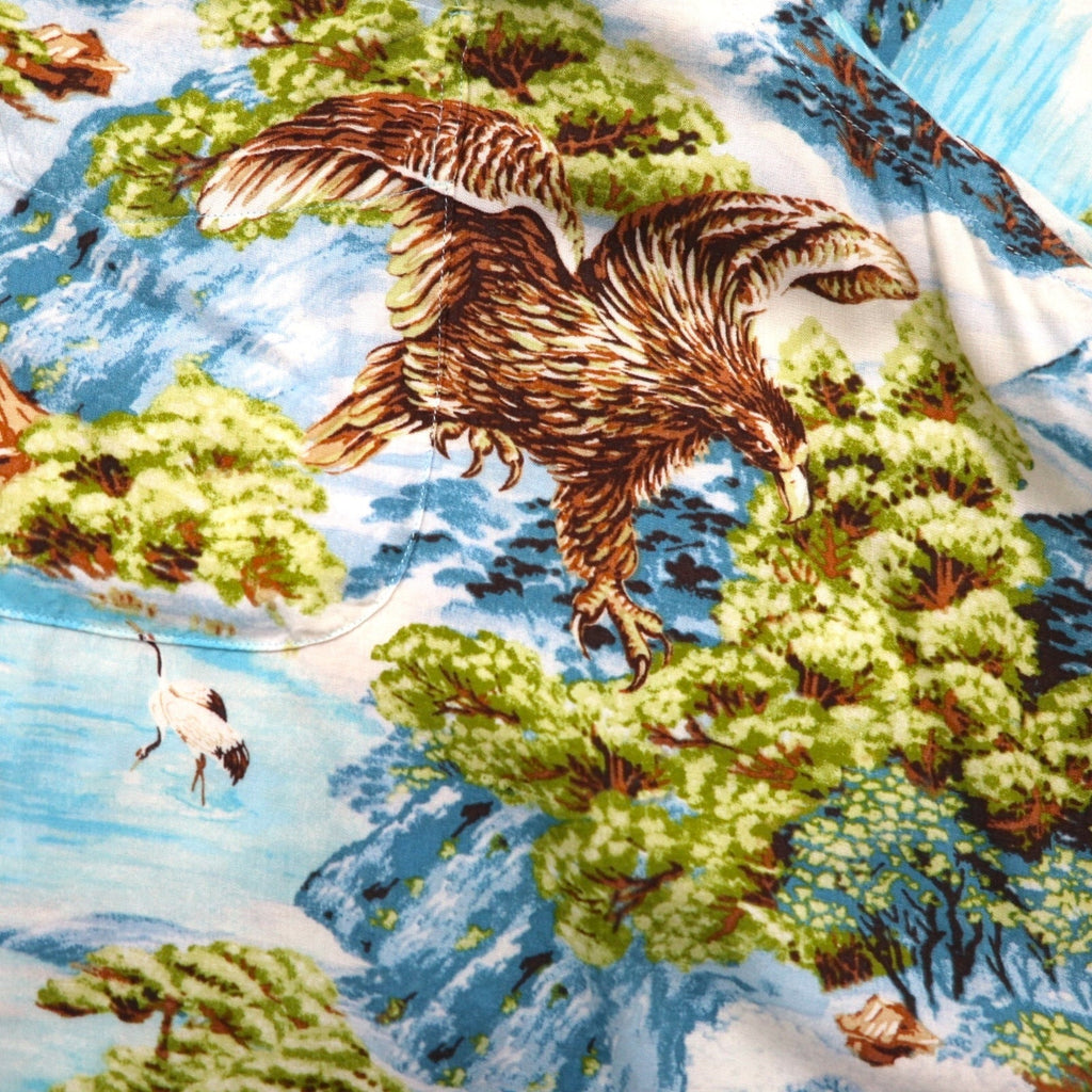 RALPH LAUREN Camicia Aloha abbottonata taglia grande con motivo giapponese 3XL blu in rayon viscosa fantasia all-over