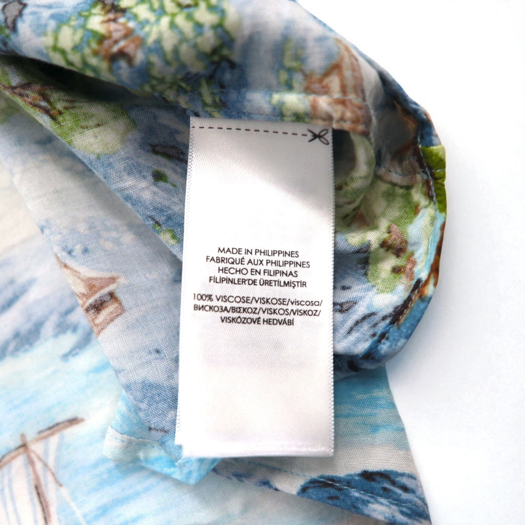 RALPH LAUREN Camicia Aloha abbottonata taglia grande con motivo giapponese 3XL blu in rayon viscosa fantasia all-over