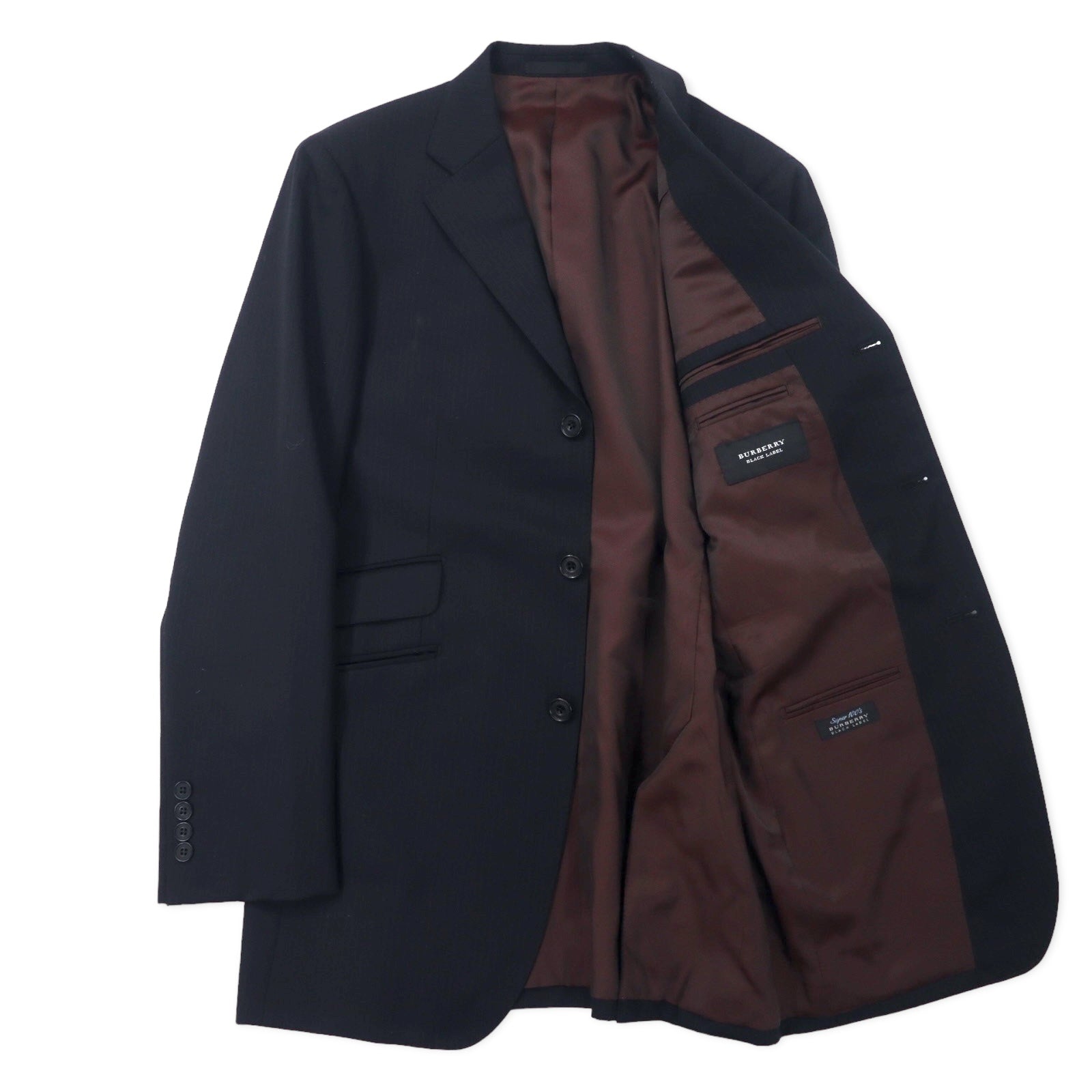 BURBERRY BLACK LABEL completo 3 pezzi 42R nero a righe lana SUPER 100's, made in Japan