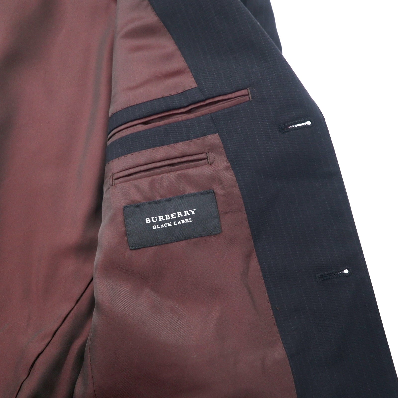 BURBERRY BLACK LABEL completo 3 pezzi 42R nero a righe lana SUPER 100's, made in Japan
