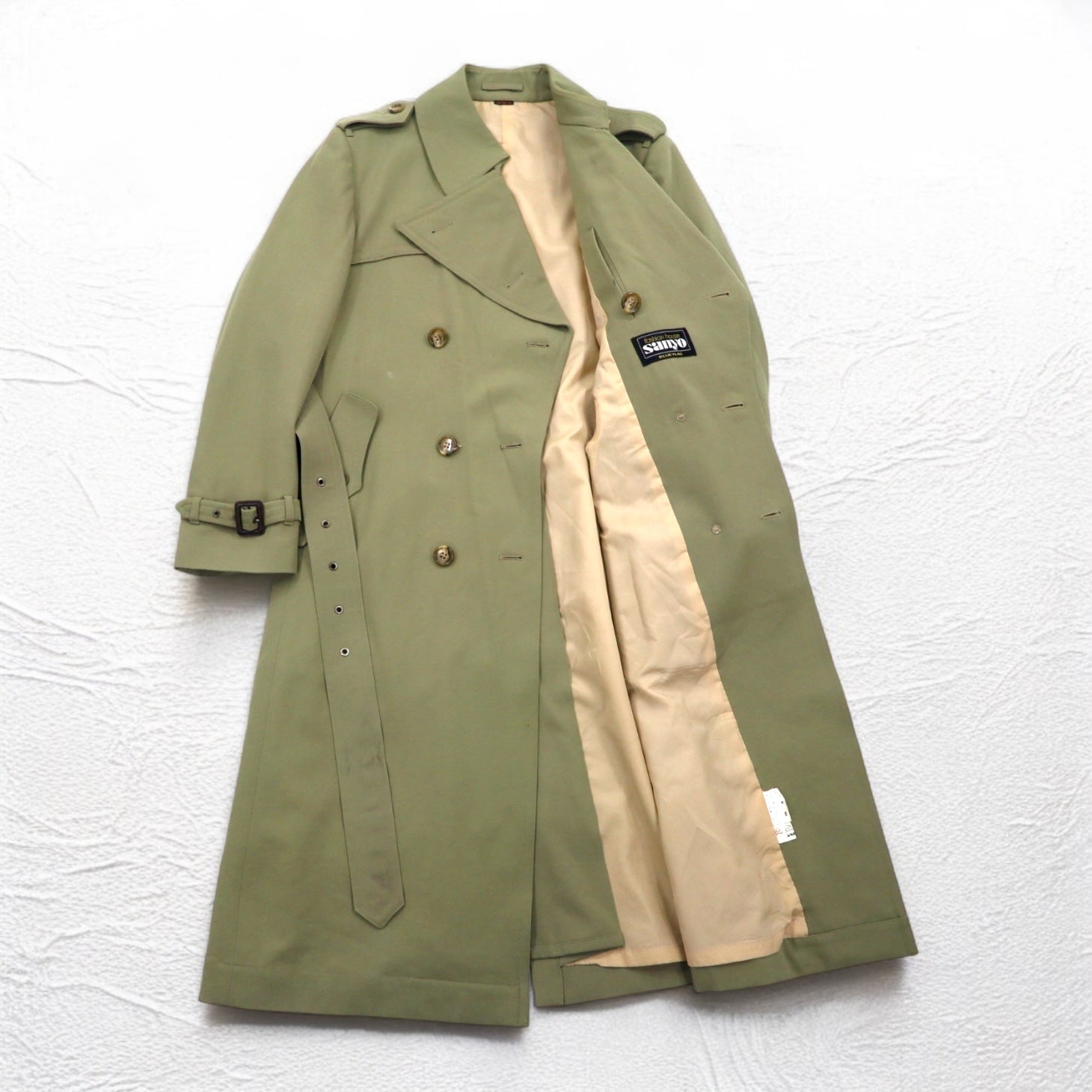 Vintage Anni '80 Trench Coat Made in Japan SANYO (BLUE FLAG) Trench Coat Doppiopetto Anni '80 Taglia M con Cintura Made in Japan