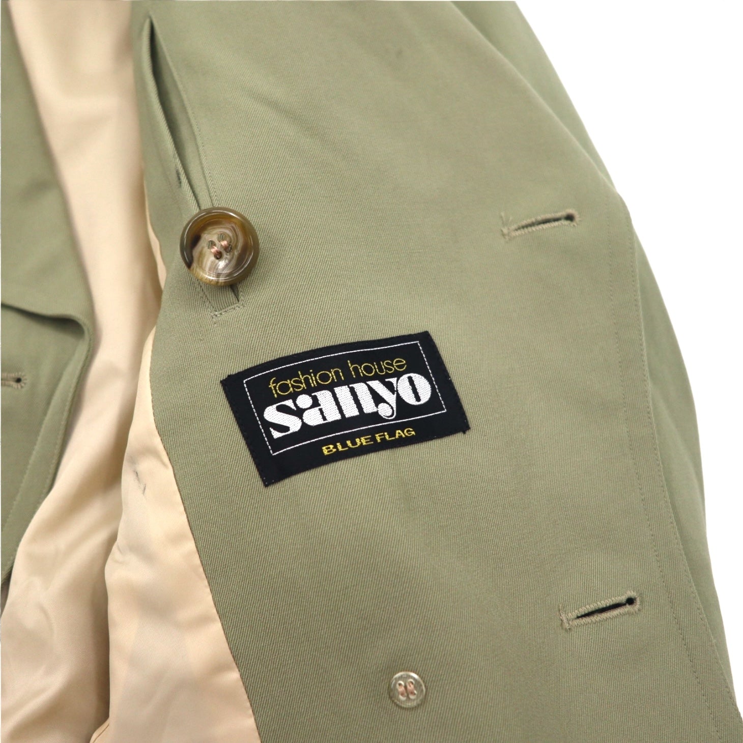 Vintage Anni '80 Trench Coat Made in Japan SANYO (BLUE FLAG) Trench Coat Doppiopetto Anni '80 Taglia M con Cintura Made in Japan