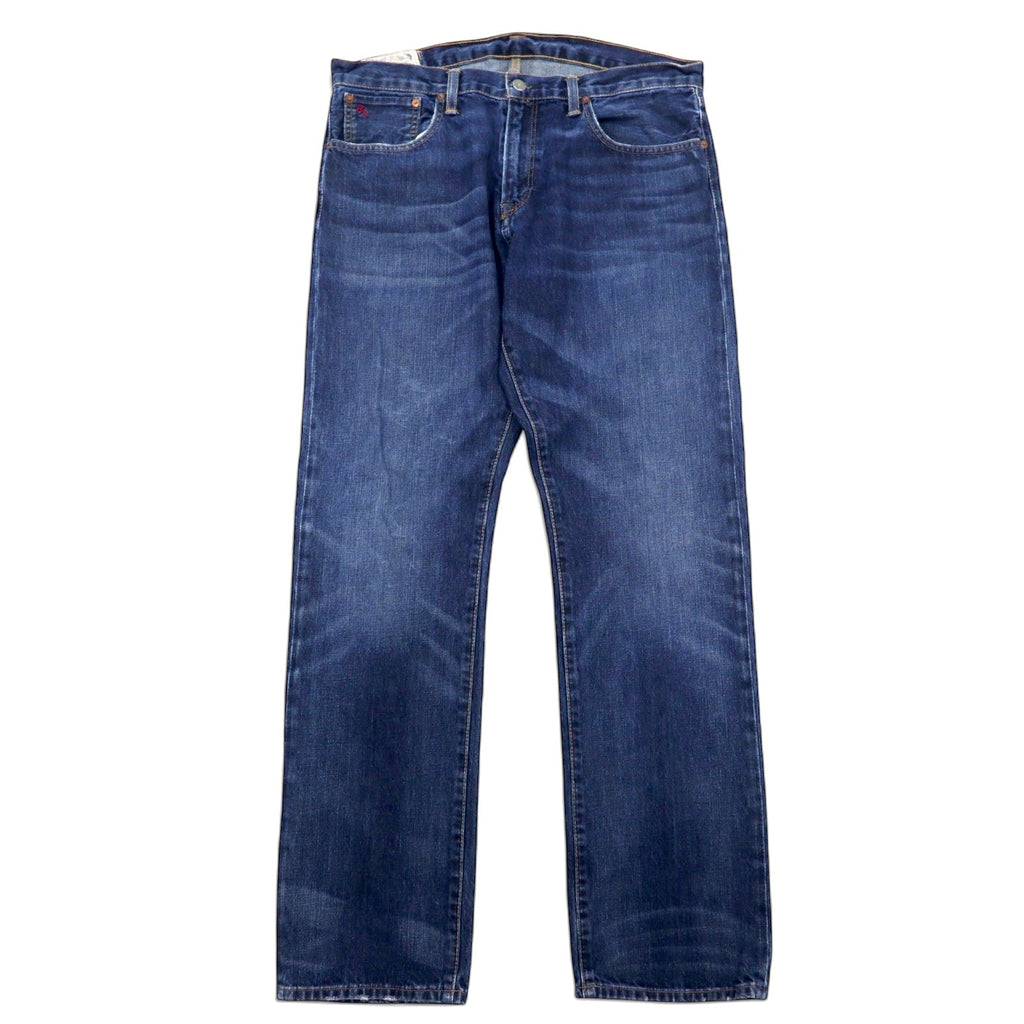 POLO RALPH LAUREN jeans, size 34, blue, cotton, leather patch, zip fly, RL logo embroidery, made in Mexico
