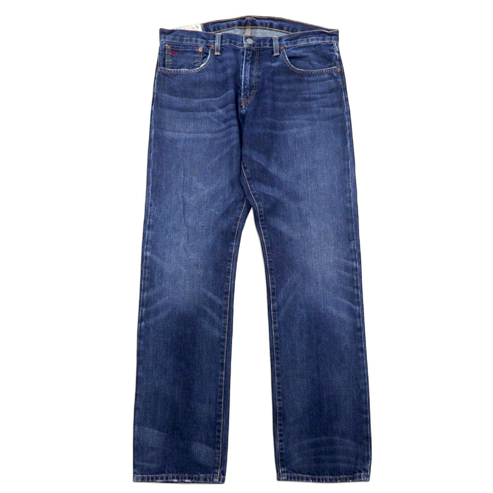 POLO RALPH LAUREN jeans, size 34, blue, cotton, leather patch, zip fly, RL logo embroidery, made in Mexico