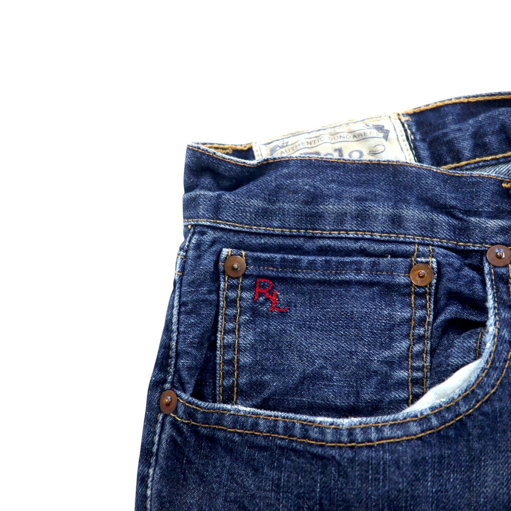 POLO RALPH LAUREN jeans, size 34, blue, cotton, leather patch, zip fly, RL logo embroidery, made in Mexico