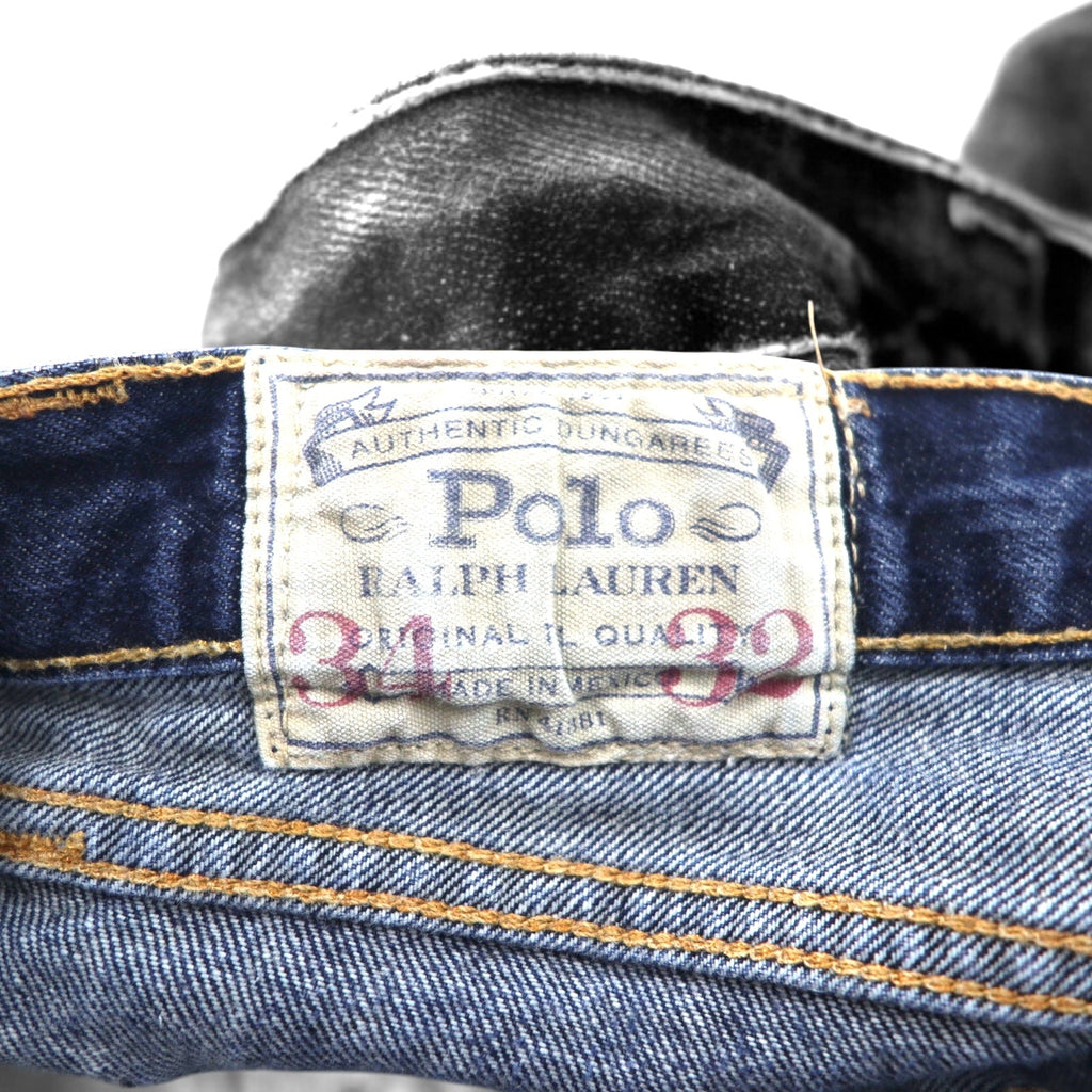POLO RALPH LAUREN jeans, size 34, blue, cotton, leather patch, zip fly, RL logo embroidery, made in Mexico