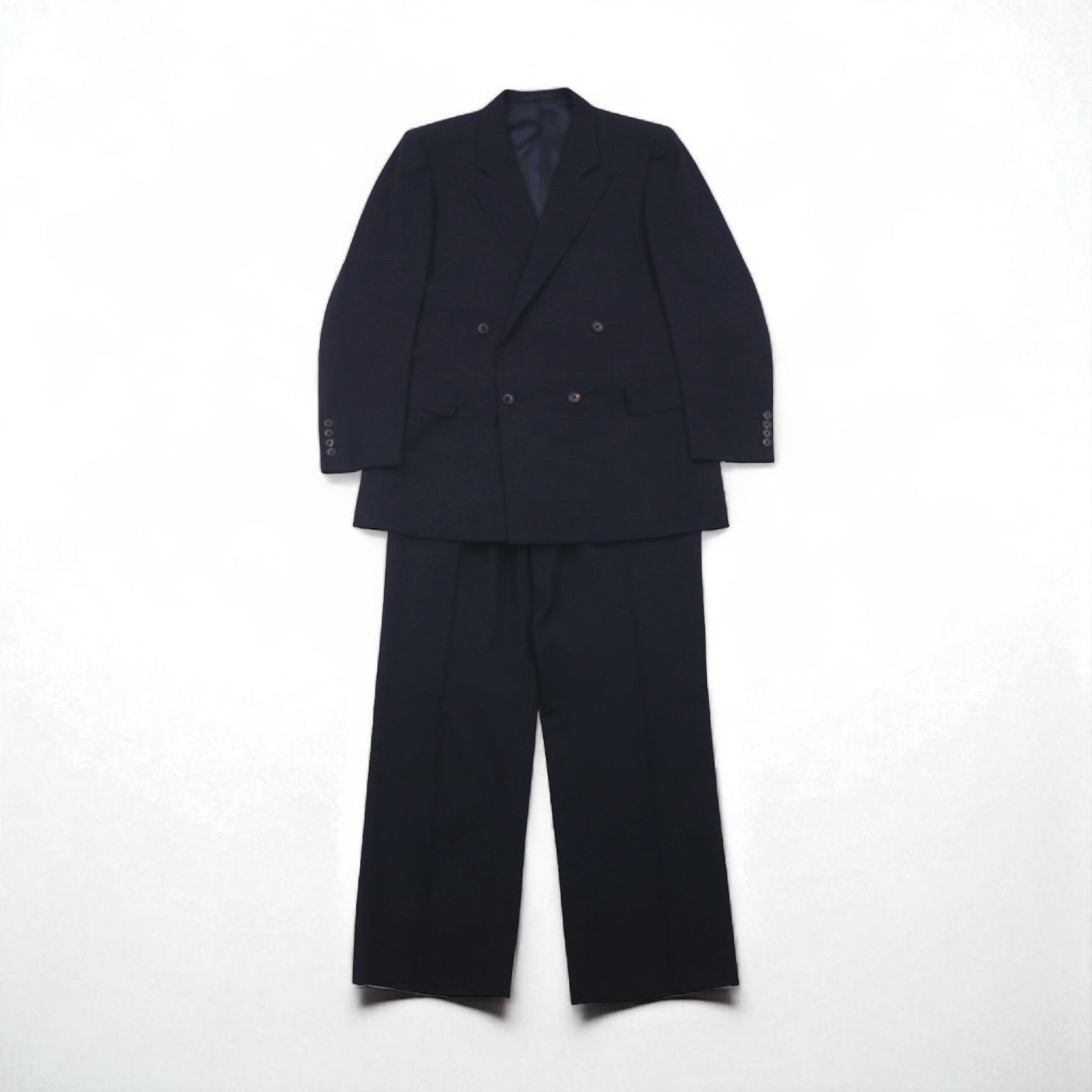 BURBERRY 90年代 PRESTIGE COLLECTION 日本製 ピークドラペル ダブル セットアップ スーツ M ネイビー ウール