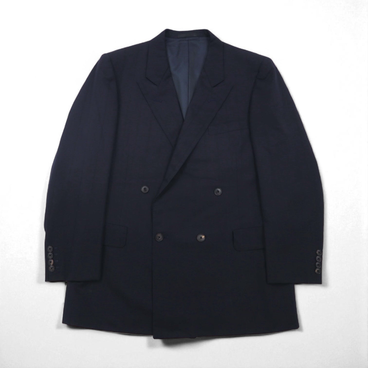 BURBERRY 90年代 PRESTIGE COLLECTION 日本製 ピークドラペル ダブル セットアップ スーツ M ネイビー ウール