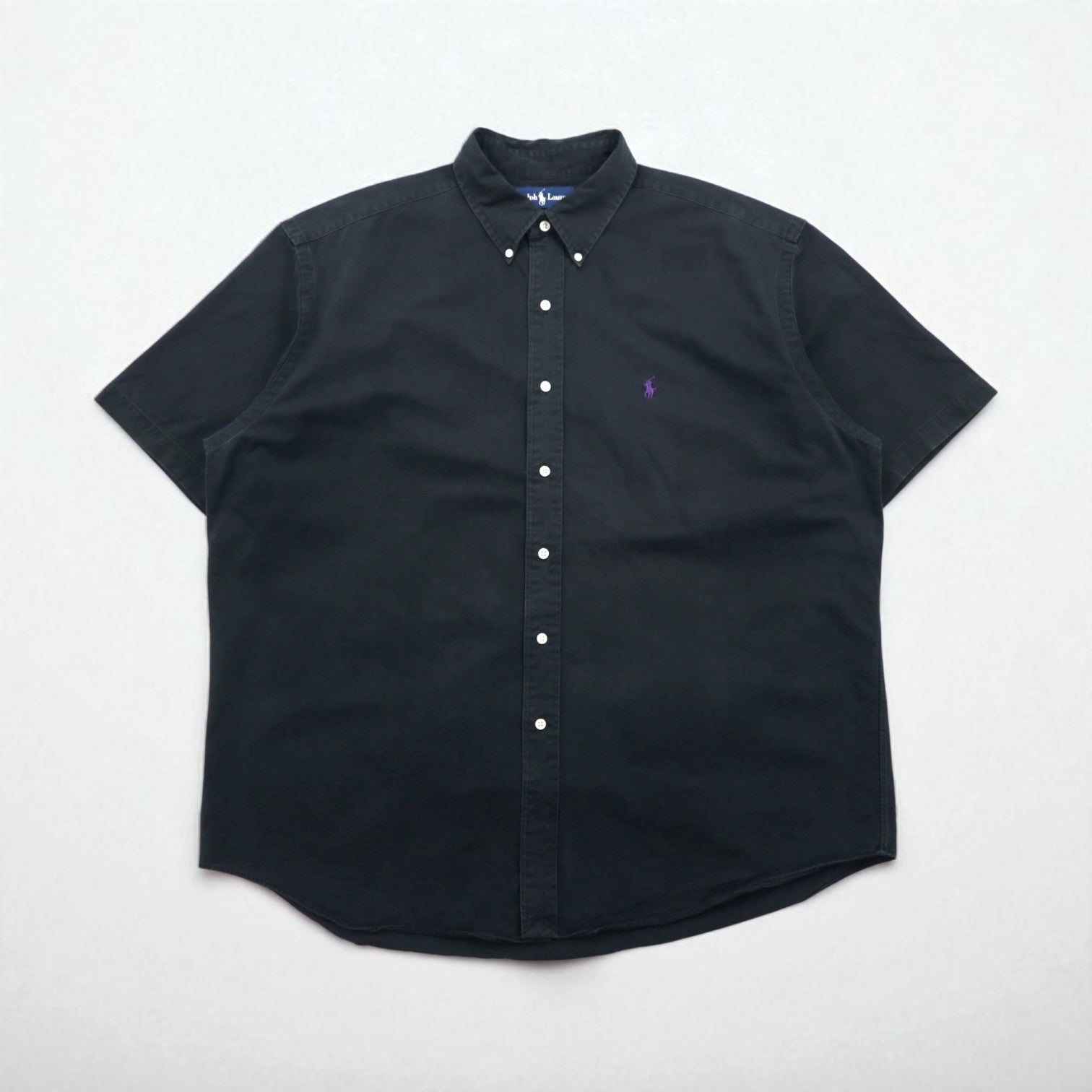 Ralph Lauren anni '90 BLAKE Camicia a maniche corte button-down XL Cotone Ricamo piccolo pony nero