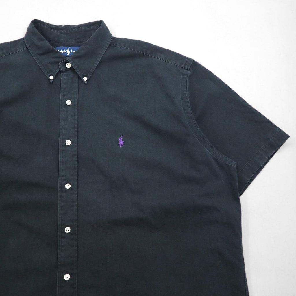 Ralph Lauren anni '90 BLAKE Camicia a maniche corte button-down XL Cotone Ricamo piccolo pony nero