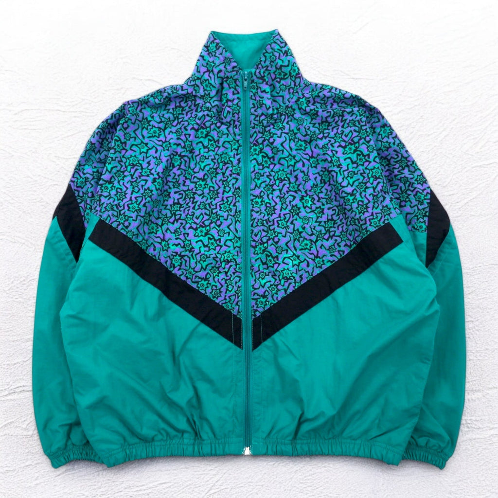 Giacca sportiva Vintage anni '90 IPFU Track Jacket verde taglia M in nylon fantasia