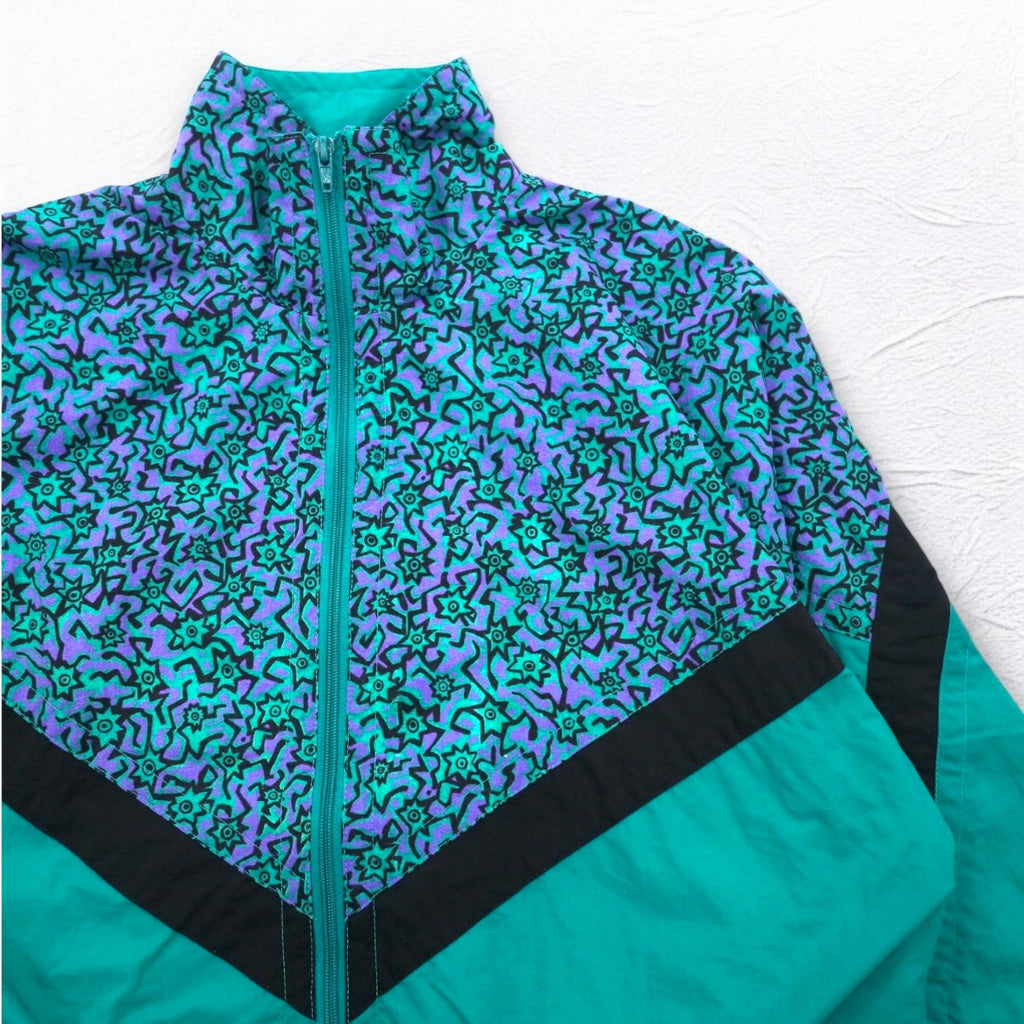 Giacca sportiva Vintage anni '90 IPFU Track Jacket verde taglia M in nylon fantasia