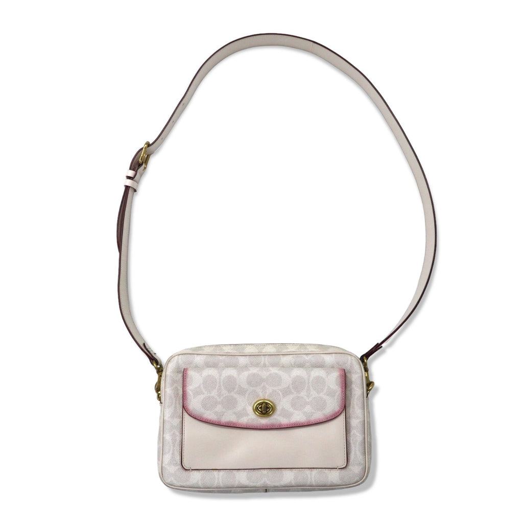 COACH Signature Camera Bag Borsa a Tracolla Bianco PVC Pelle B2032-640