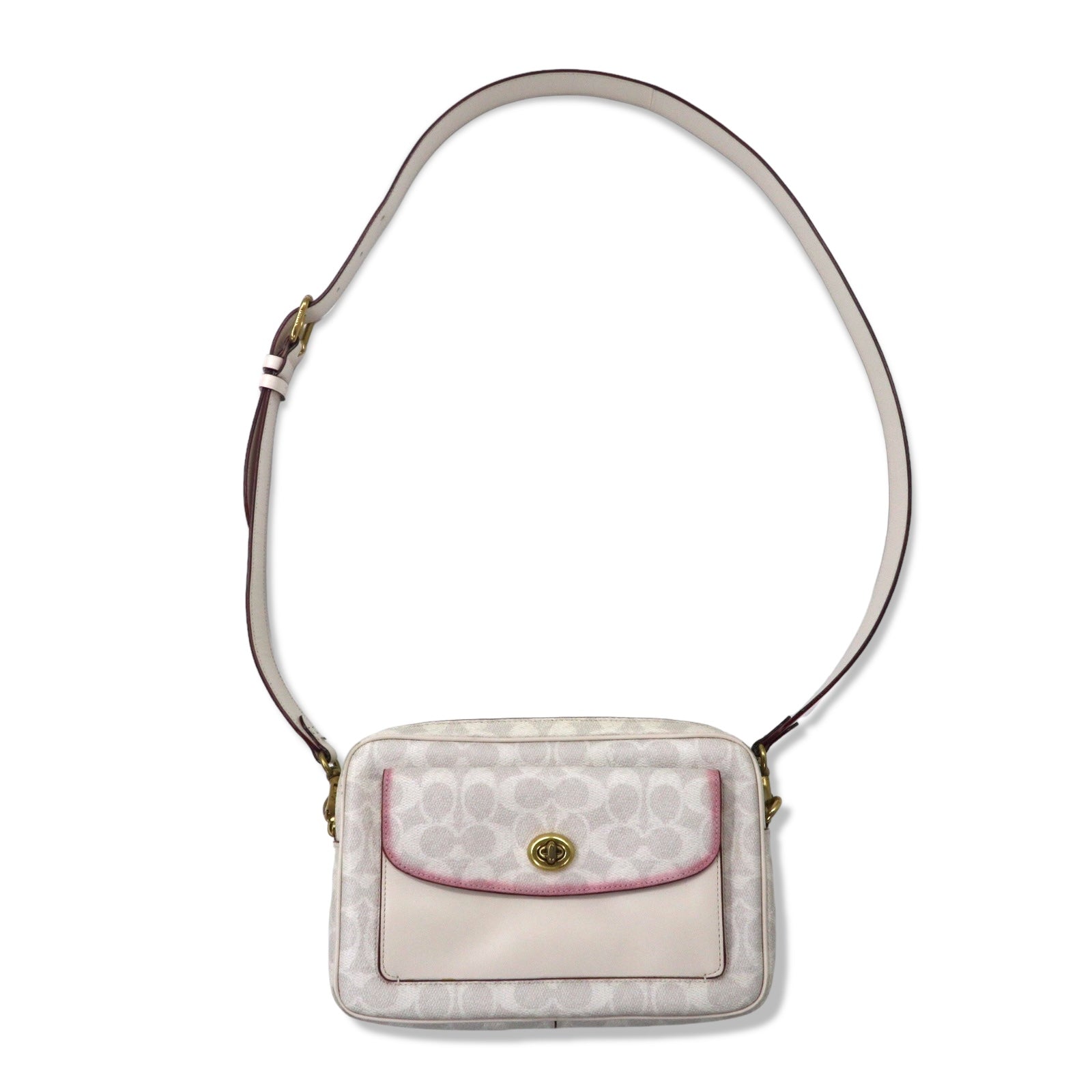 COACH Signature Camera Bag Borsa a Tracolla Bianco PVC Pelle B2032-640