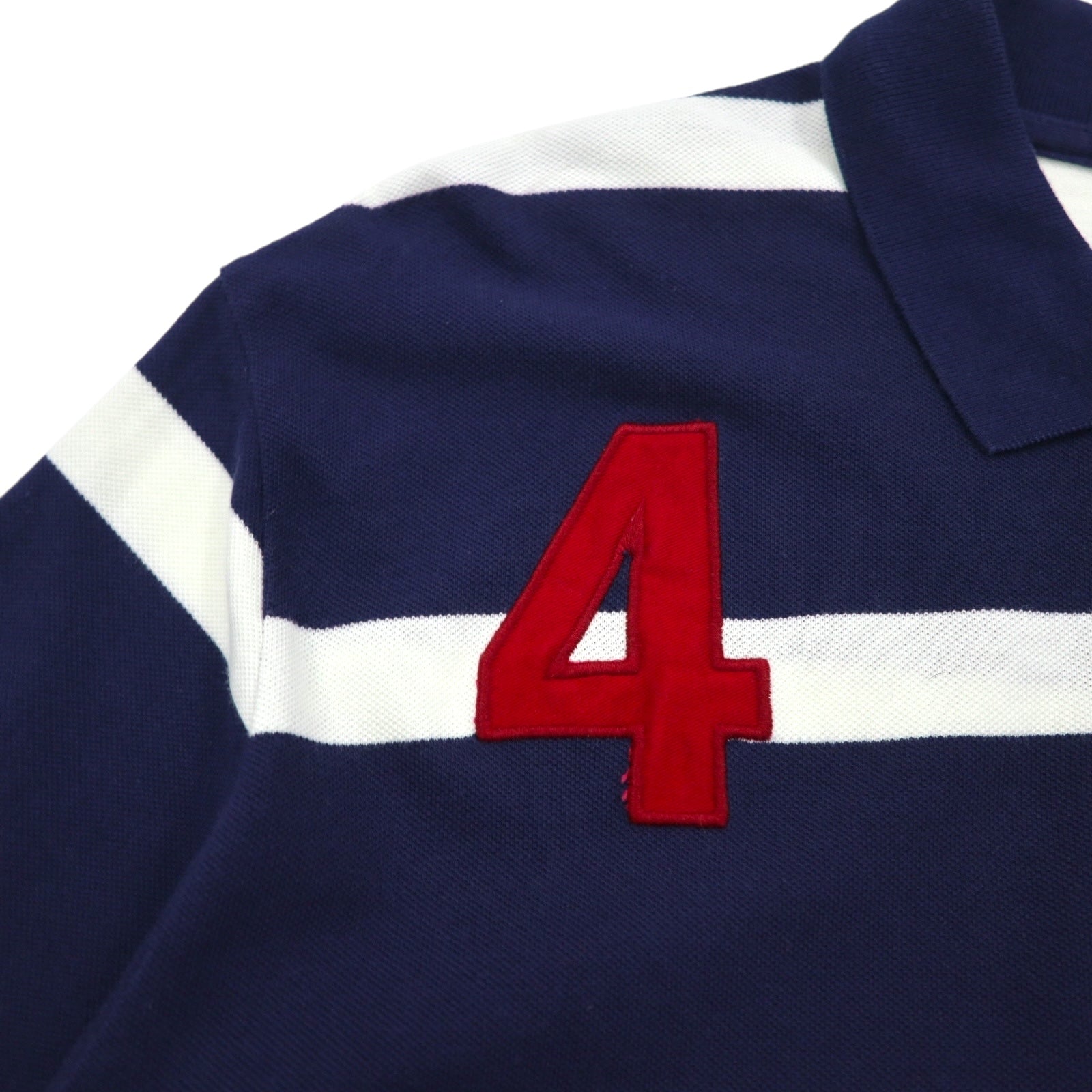 Polo by Ralph Lauren anni '90, polo a righe, taglia XL, blu navy, cotone piqué, ricamo logo stemma.