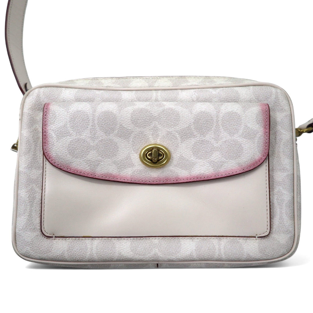 COACH Signature Camera Bag Borsa a Tracolla Bianco PVC Pelle B2032-640