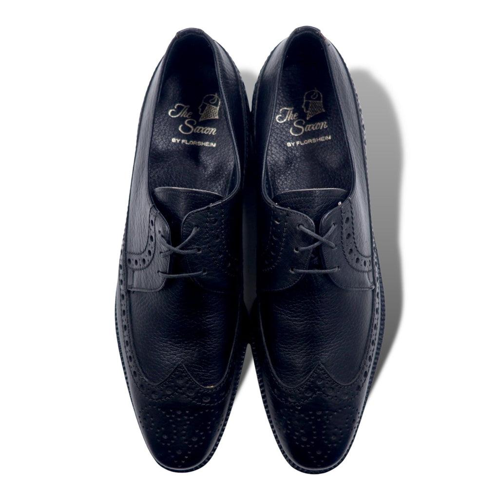 The Saxon by FLORSHEIM anni '60 wingtip scarpe eleganti 27.5cm nere pelle bottalata deadstock nuove