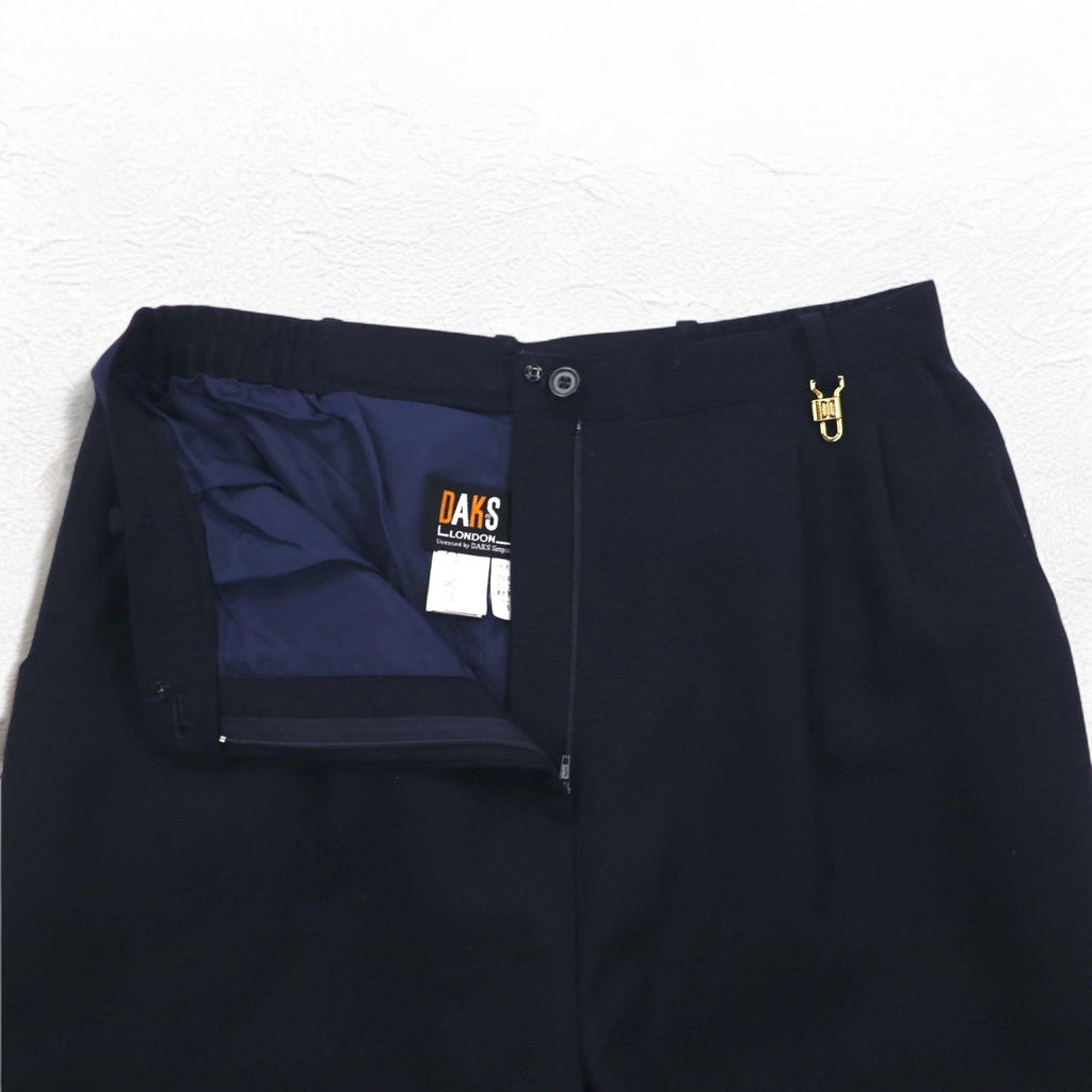 DAKS Pantaloni alla caviglia a pieghe facili in misto cashmere, taglia M, blu navy, lana, Made in Japan