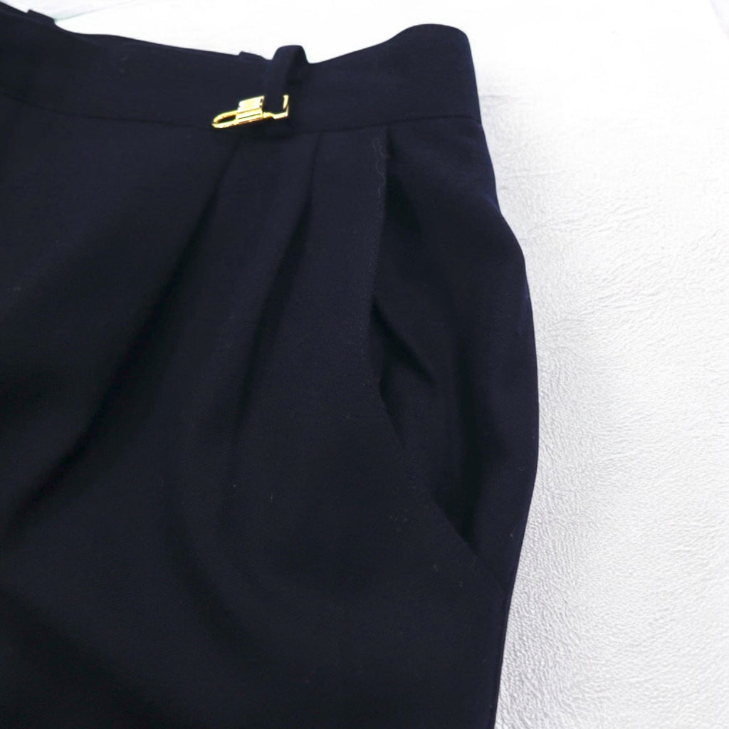 DAKS Pantaloni alla caviglia a pieghe facili in misto cashmere, taglia M, blu navy, lana, Made in Japan