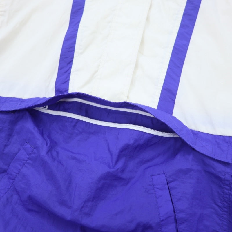 NIKE anni '90, etichetta argento, giacca a vento a pullover, taglia L, blu e bianca, in poliestere, con Swoosh, coulisse