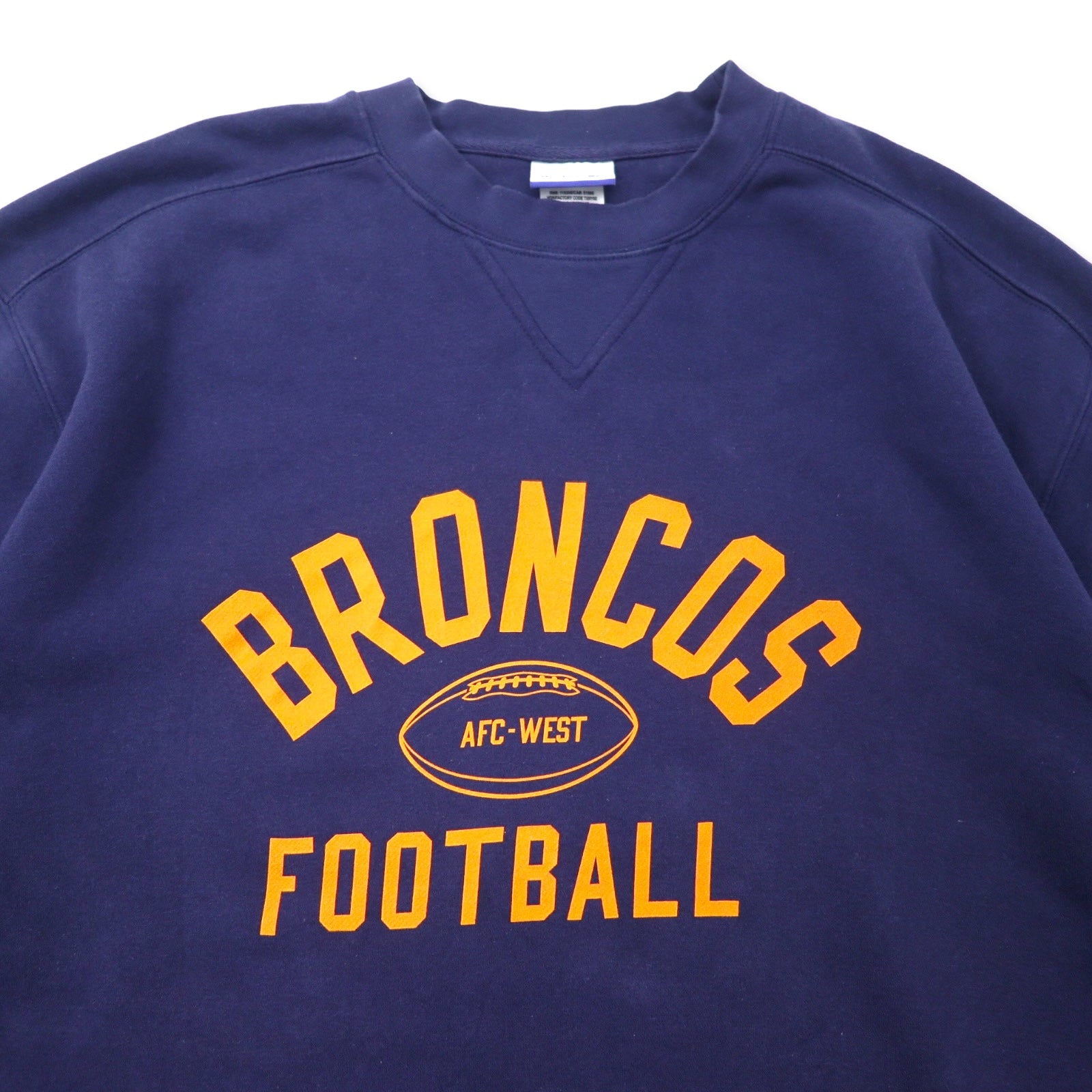 Reebok anni '00 NFL Stampa Felpa XL Blu scuro Cotone Felpata Fodera interna con V sul davanti BRONCOS FOOTBALL Oversize