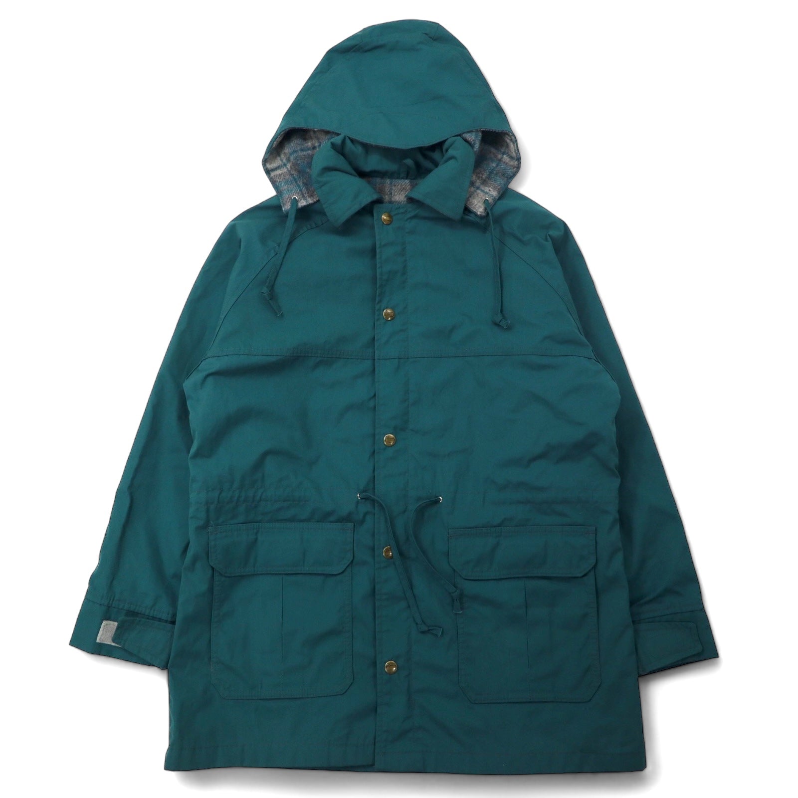 Woolrich USA, anni '70, parka da montagna, taglia M, verde, misto poliestere/cotone 65/35, fodera in coperta, cappuccio staccabile, coulisse, etichetta bianca