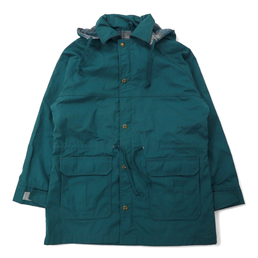 Woolrich USA, anni '70, parka da montagna, taglia M, verde, misto poliestere/cotone 65/35, fodera in coperta, cappuccio staccabile, coulisse, etichetta bianca