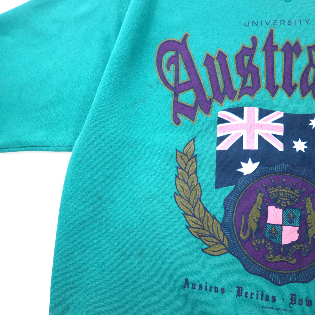 Hanes USA 90s CLASSICS Felpa Stampa College XL Verde Cotone UNIVERSITY OF AUSTRALIA Logo ad arco