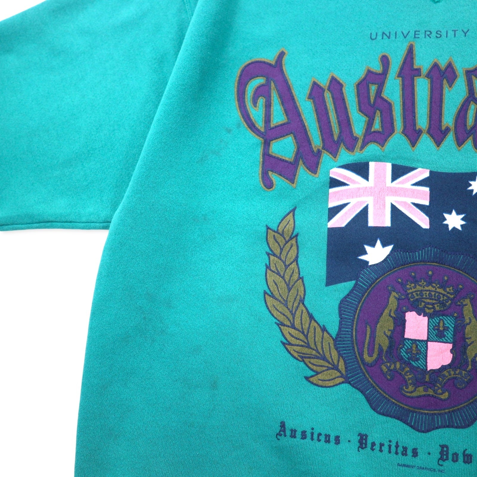 Hanes USA 90s CLASSICS Felpa Stampa College XL Verde Cotone UNIVERSITY OF AUSTRALIA Logo ad arco
