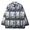 Giacca Blair in jacquard gobelin anni '90, taglia M, blu, fantasia integrale, faro, cotone