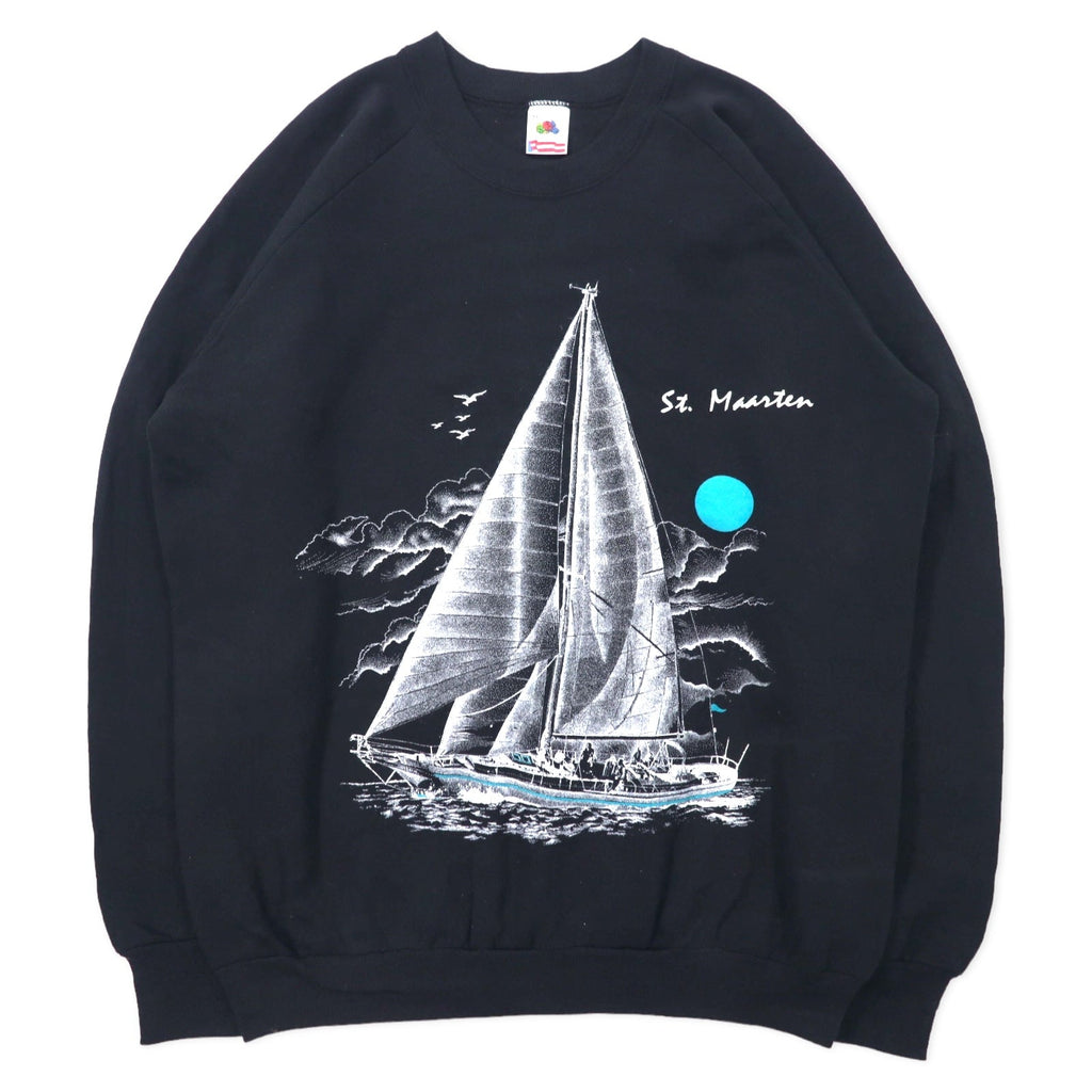 FRUIT OF THE LOOM Prodotto negli USA anni '90 Felpa stampata XL Nera Cotone Interno felpato St. Maarten