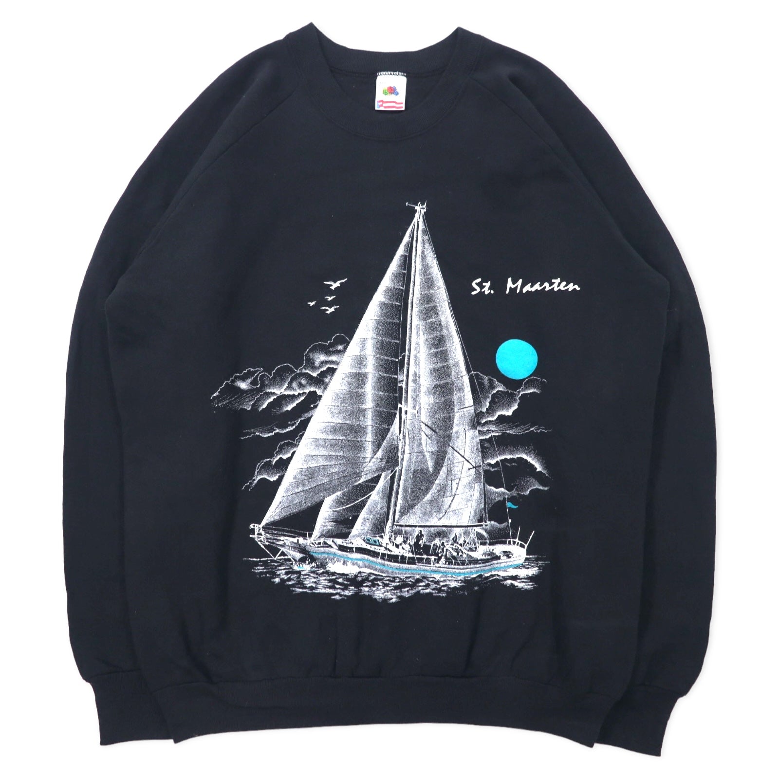 FRUIT OF THE LOOM Prodotto negli USA anni '90 Felpa stampata XL Nera Cotone Interno felpato St. Maarten