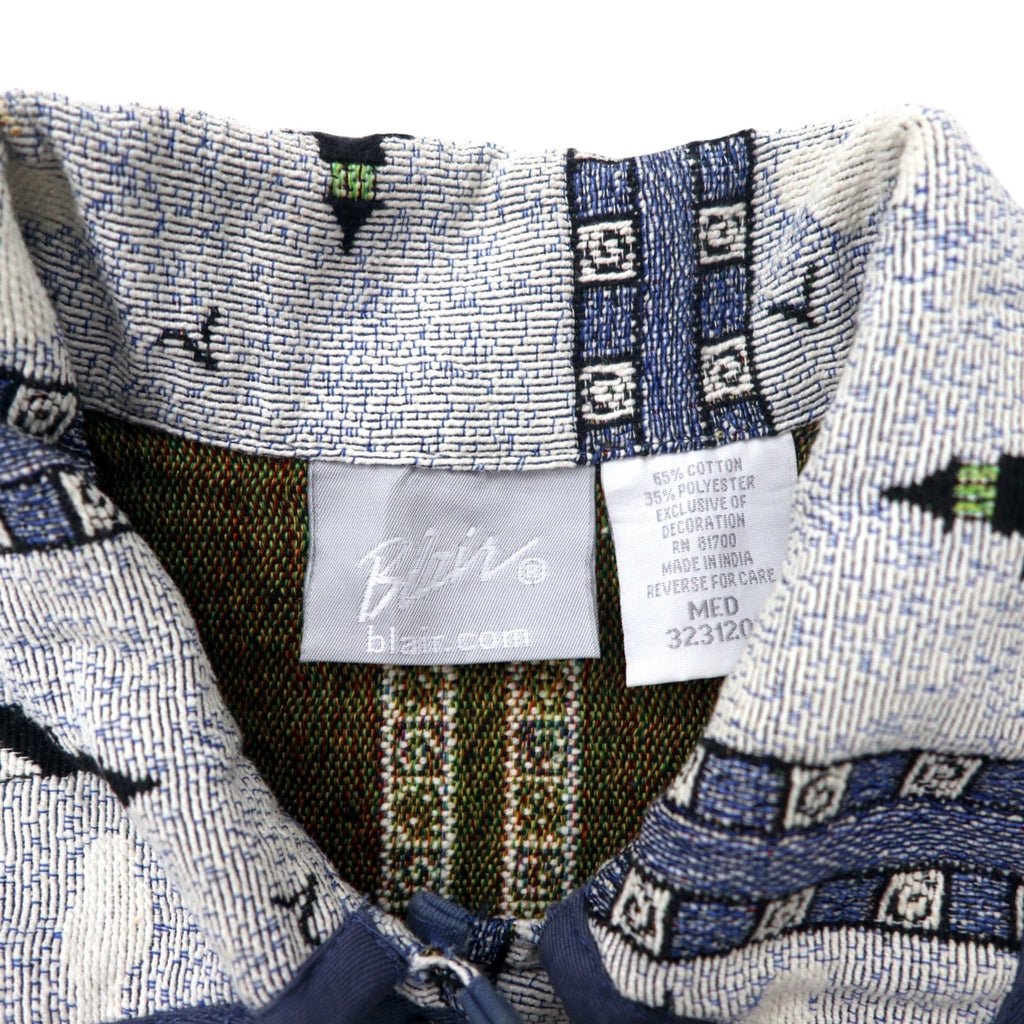 Giacca Blair in jacquard gobelin anni '90, taglia M, blu, fantasia integrale, faro, cotone
