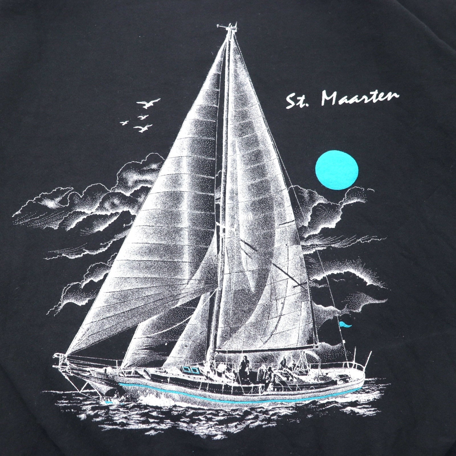 FRUIT OF THE LOOM Prodotto negli USA anni '90 Felpa stampata XL Nera Cotone Interno felpato St. Maarten