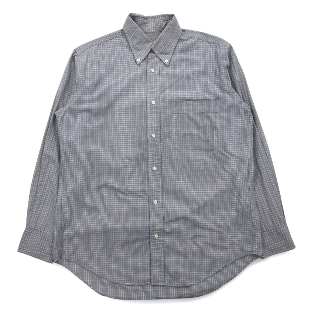 LANVIN CLASSIQUE Anni '90 Camicia button-down S Grigia Cotone a quadri Windowpane