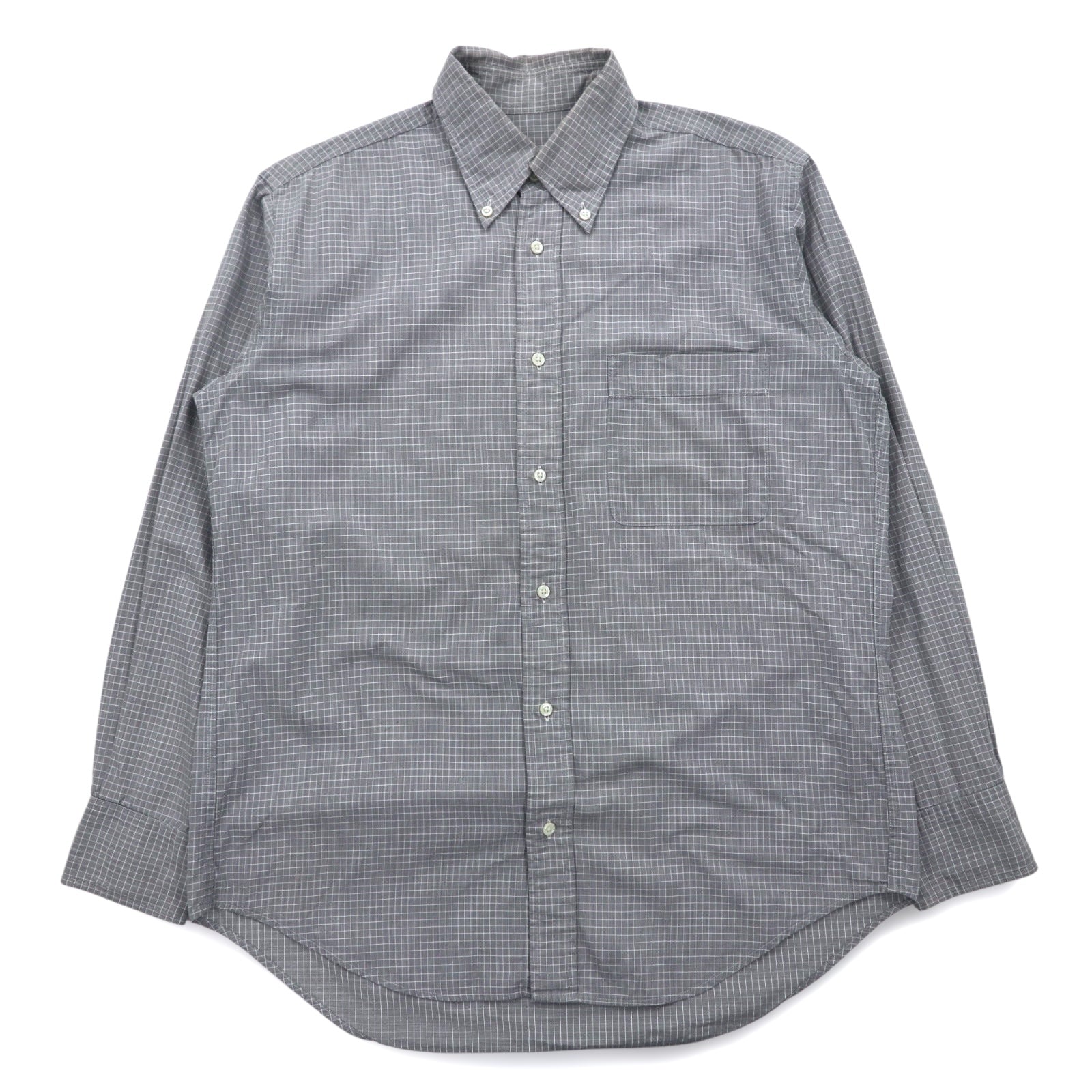 LANVIN CLASSIQUE Anni '90 Camicia button-down S Grigia Cotone a quadri Windowpane