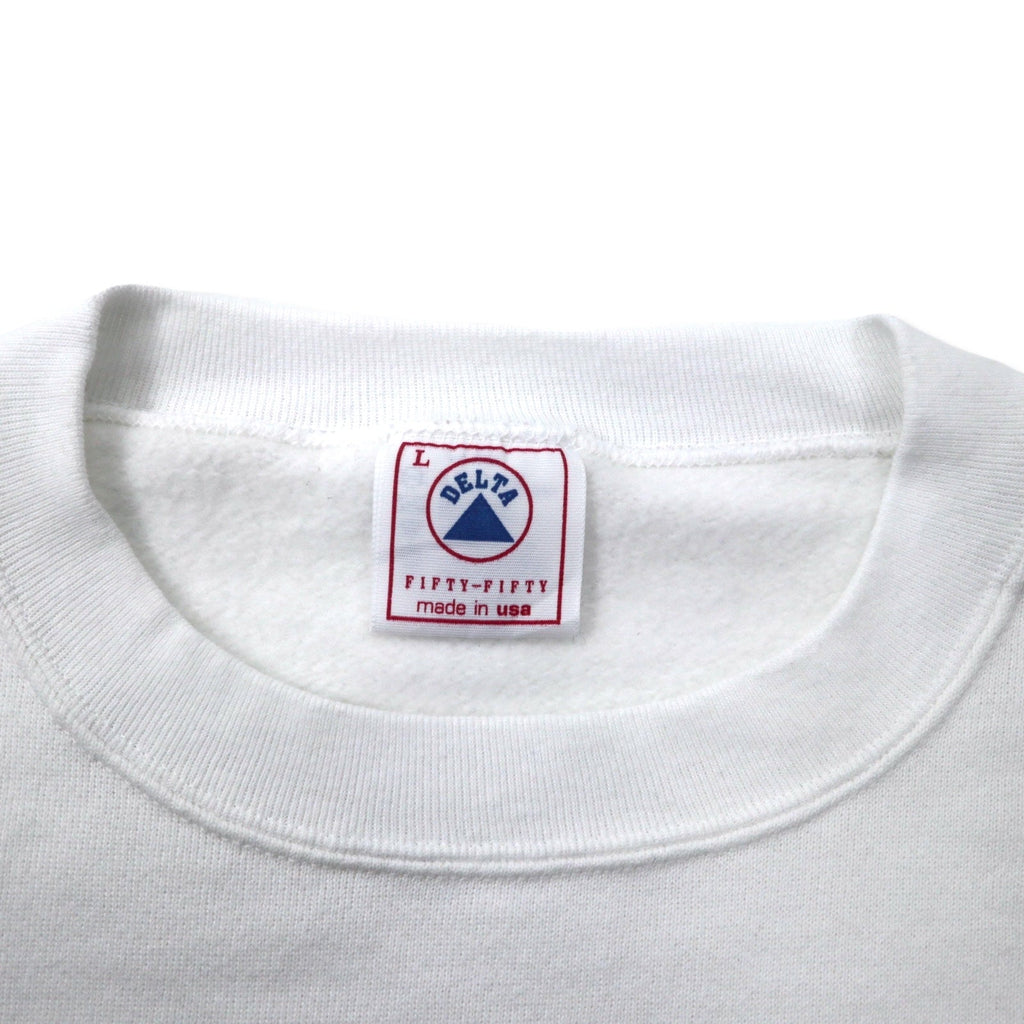 DELTA Made in USA Anni '90 Felpa stampata FIFTY-FIFTY L Bianca Cotone Felpata all'interno MOST VALUABLE DAD